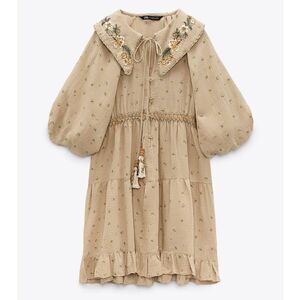 ZARA EMBROIDERED PETER PAN COLLAR MINI DRESS